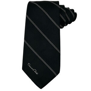 Vintage Oscar de la Renta Necktie Black Striped Tie